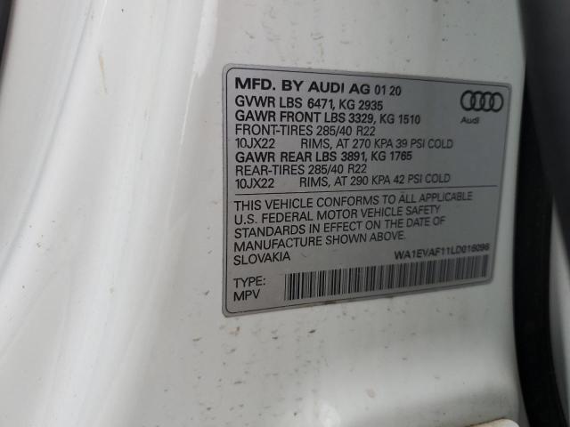 Photo 13 from auction – 2020 AUDI Q8 PREMIUM with VIN WA1EVAF11LD016096