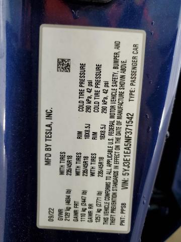 Photo 12 from auction – 2022 TESLA MODEL 3 with VIN 5YJ3E1EA5NF371542