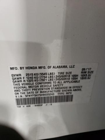 Zdjęcie 14 z aukcji – 2017 HONDA PILOT EXLN z VIN 5FNYF5H75HB035243