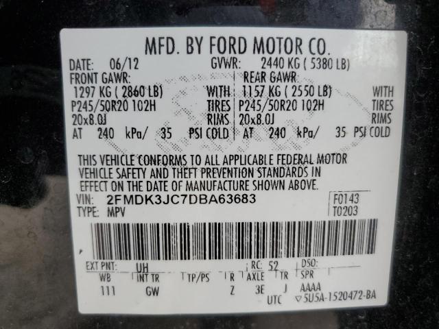 Photo 12 from auction – 2013 FORD EDGE SEL with VIN 2FMDK3JC7DBA63683
