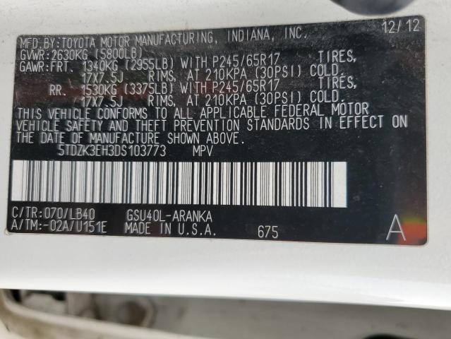 Photo 13 from auction – 2013 TOYOTA HIGHLANDER with VIN 5TDZK3EH3DS103773