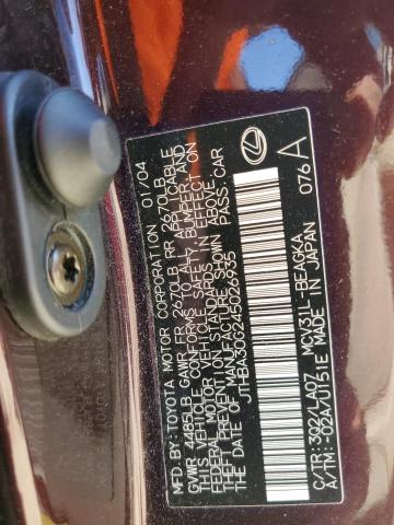Photo 13 from auction – 2004 LEXUS ES330 with VIN JTHBA30G245026935