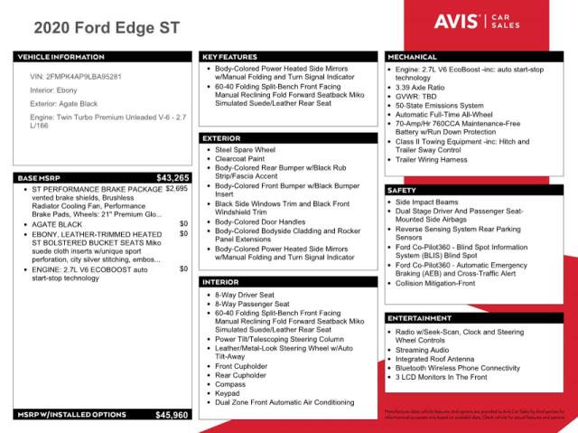 Photo 13 from auction – 2020 FORD EDGE ST with VIN 2FMPK4AP9LBA95281