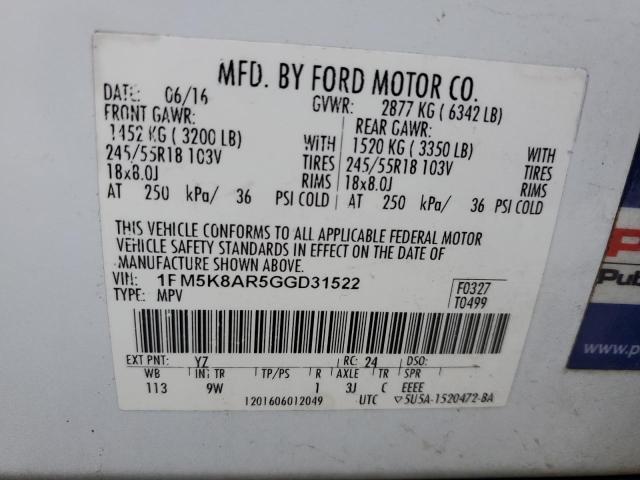 Photo 14 from auction – 2016 FORD EXPLORER P with VIN 1FM5K8AR5GGD31522