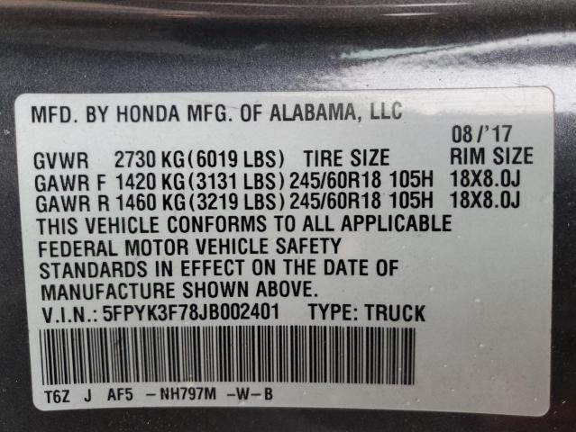 Photo 13 from auction – 2018 HONDA RIDGELINE with VIN 5FPYK3F78JB002401