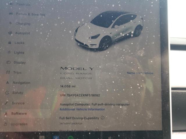 Photo 9 from auction – 2022 TESLA MODEL Y with VIN 7SAYGAEEXNF519092