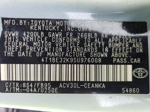 Photo 12 from auction – 2005 TOYOTA CAMRY LE with VIN 4T1BE32K95U976008