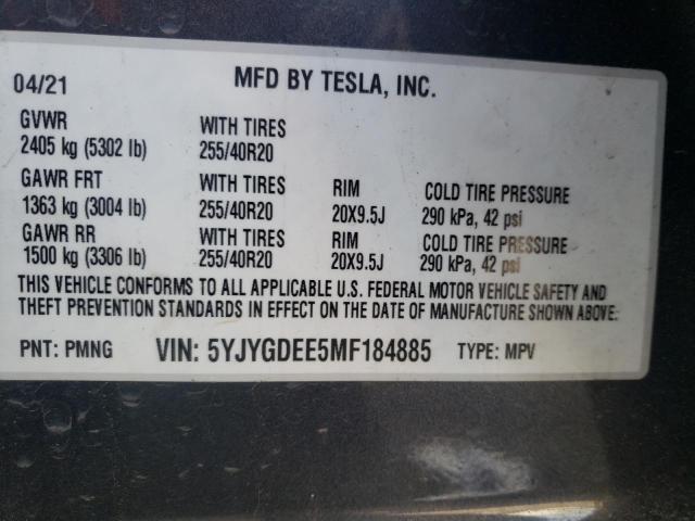 Photo 12 from auction – 2021 TESLA MODEL Y with VIN 5YJYGDEE5MF184885
