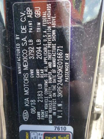 Photo 13 from auction – 2019 KIA FORTE FE with VIN 3KPF24AD5KE016671