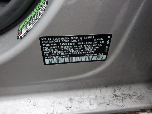Photo 12 from auction – 2014 VOLKSWAGEN PASSAT SE with VIN 1VWBT7A38EC091376