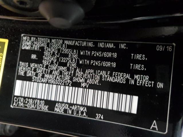 Photo 14 from auction – 2016 TOYOTA HIGHLANDER with VIN 5TDZARFH9GS022172