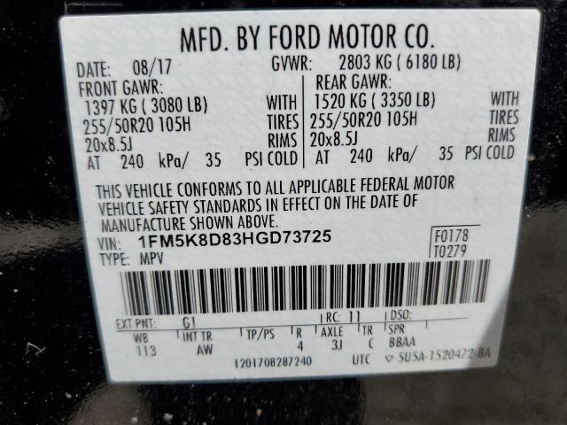 Photo 13 from auction – 2017 FORD EXPLORER X with VIN 1FM5K8D83HGD73725