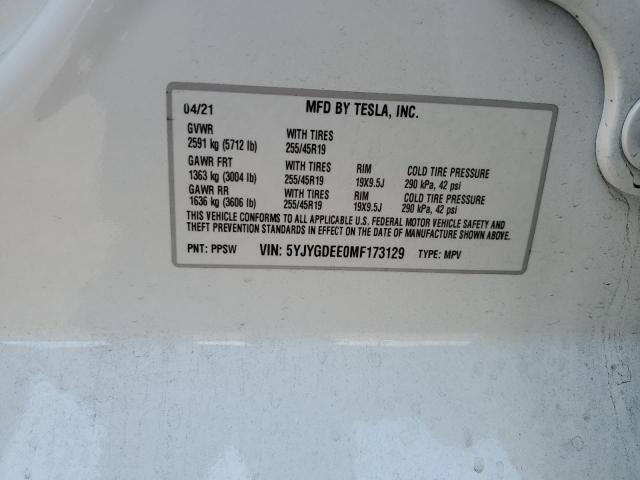 Photo 12 from auction – 2021 TESLA MODEL Y with VIN 5YJYGDEE0MF173129