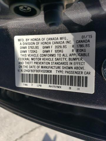Photo 12 from auction – 2015 HONDA CIVIC EXL with VIN 2HGFB2F90FH520808