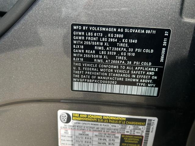 Photo 10 from auction – 2012 VOLKSWAGEN TOUAREG V6 with VIN WVGFF9BPXCD003262