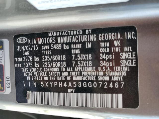 Photo 14 from auction – 2016 KIA SORENTO EX with VIN 5XYPH4A53GG072467
