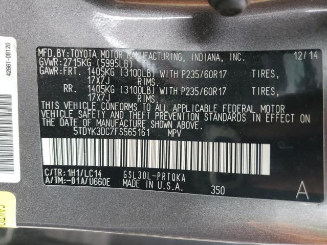 Photo 14 from auction – 2015 TOYOTA SIENNA XLE with VIN 5TDYK3DC7FS565161