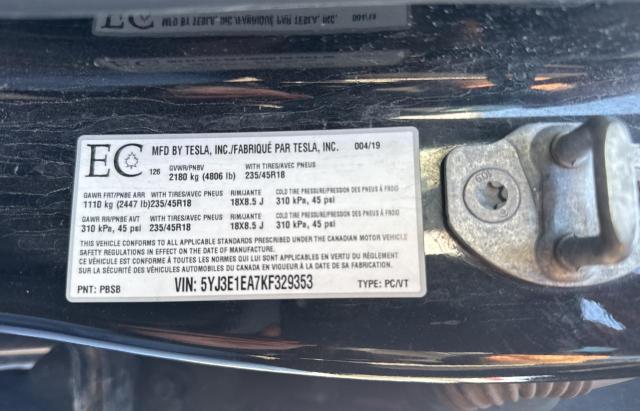 Photo 10 from auction – 2019 TESLA MODEL 3 with VIN 5YJ3E1EA7KF329353