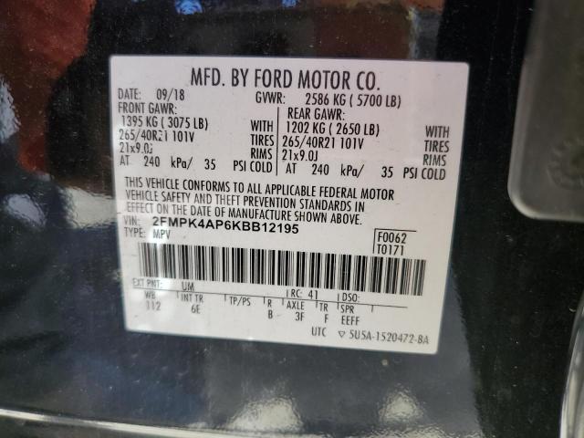 Photo 14 from auction – 2019 FORD EDGE ST with VIN 2FMPK4AP6KBB12195