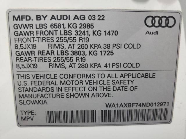 Photo 14 from auction – 2022 AUDI Q7 PREMIUM with VIN WA1AXBF74ND012971