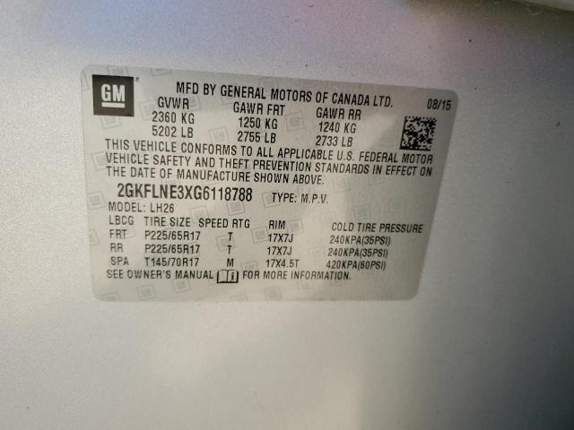 Photo 14 from auction – 2016 GMC TERRAIN SL with VIN 2GKFLNE3XG6118788