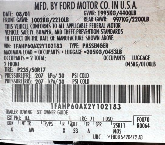 Photo 10 from auction – 2002 FORD THUNDERBIR with VIN 1FAHP60AX2Y102183