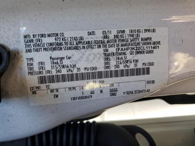 Снимка 14 от търг – 2012 FORD FOCUS SE с VIN 1FAHP3K22CL111401