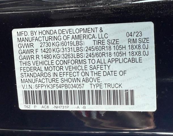 Photo 10 from auction – 2023 HONDA RIDGELINE with VIN 5FPYK3F54PB034057