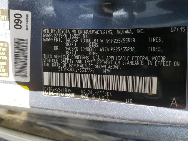 Photo 14 from auction – 2015 TOYOTA SIENNA XLE with VIN 5TDYK3DC2FS637786