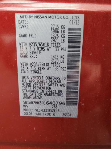 Photo 14 from auction – 2015 NISSAN PATHFINDER with VIN 5N1AR2MM2FC640796