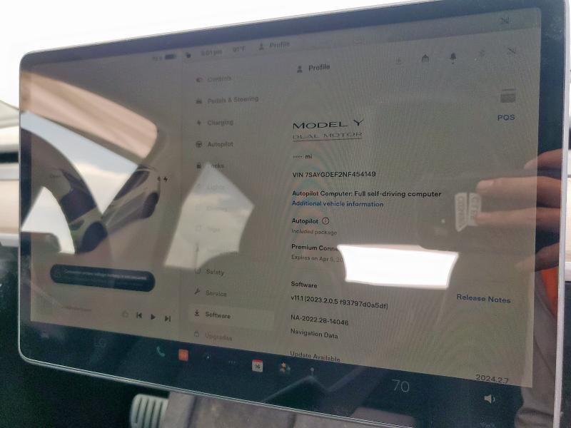 Photo 9 from auction – 2022 TESLA MODEL Y with VIN 7SAYGDEF2NF454149