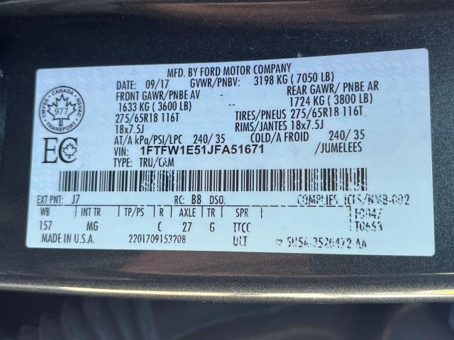 Photo 10 from auction – 2018 FORD F150 SUPER with VIN 1FTFW1E51JFA51671