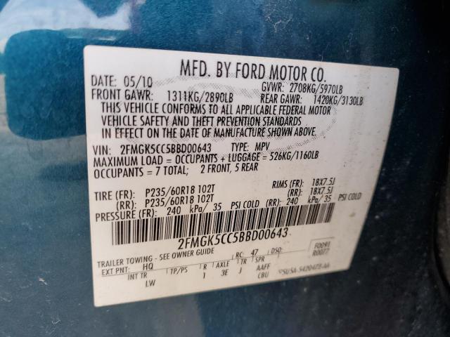 Photo 14 from auction – 2011 FORD FLEX SEL with VIN 2FMGK5CC5BBD00643