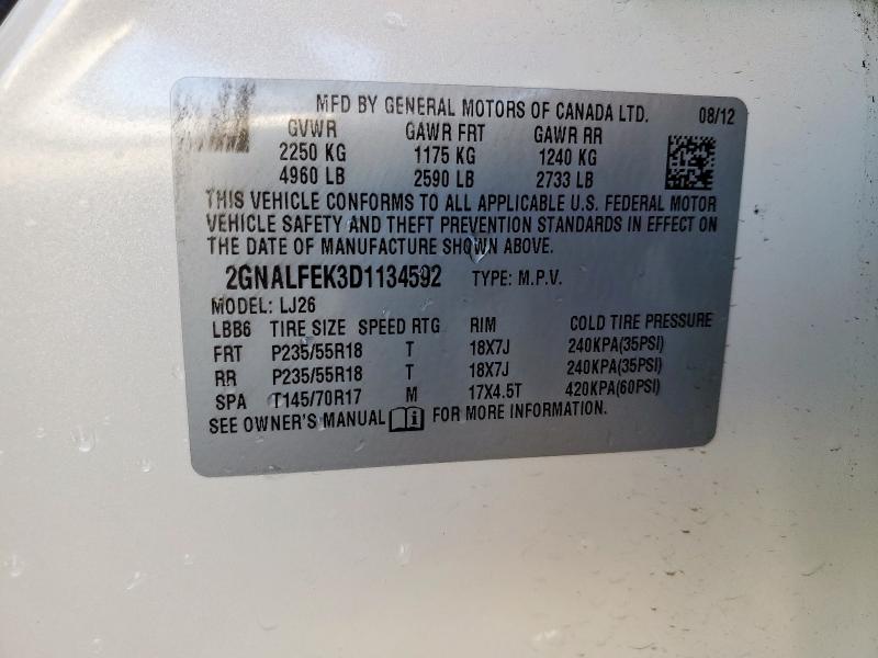 Photo 14 from auction – 2013 CHEVROLET EQUINOX LT with VIN 2GNALFEK3D1134592