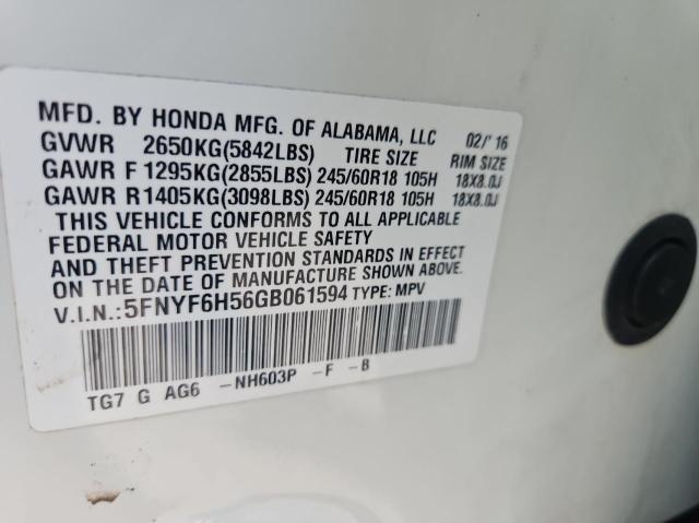 Photo 10 from auction – 2016 HONDA PILOT EXL with VIN 5FNYF6H56GB061594