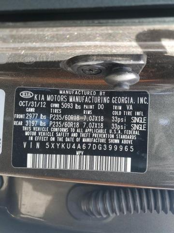 Photo 14 from auction – 2013 KIA SORENTO EX with VIN 5XYKU4A67DG399965