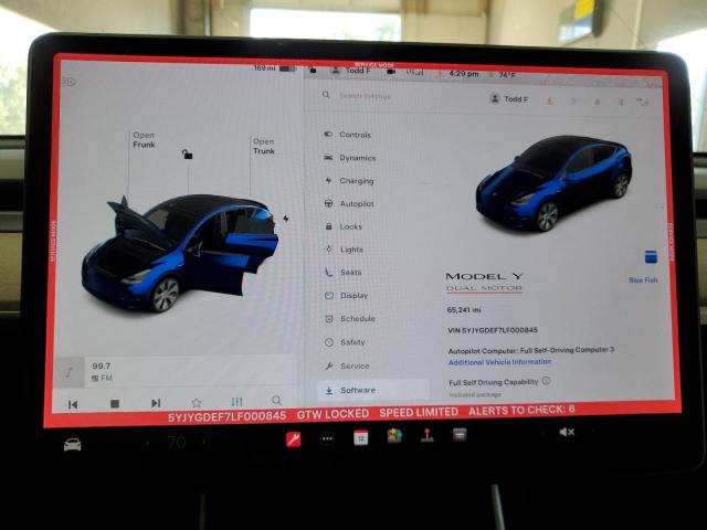 Photo 9 from auction – 2020 TESLA MODEL Y with VIN 5YJYGDEF7LF000845