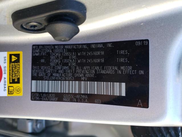 Photo 14 from auction – 2019 TOYOTA HIGHLANDER with VIN 5TDJZRFH7KS616953