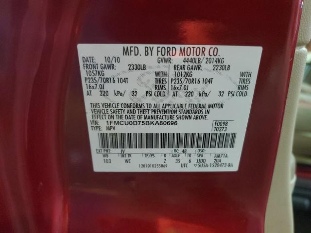 Photo 14 from auction – 2011 FORD ESCAPE XLT with VIN 1FMCU0D75BKA80696