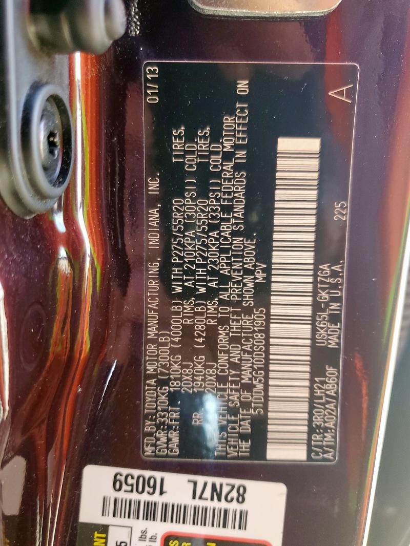 Photo 14 from auction – 2013 TOYOTA SEQUOIA PL with VIN 5TDDW5G10DS081905