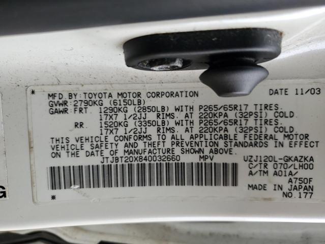 Photo 14 from auction – 2004 LEXUS GX 470 with VIN JTJBT20X840032660