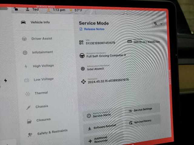Photo 9 from auction – 2019 TESLA MODEL 3 with VIN 5YJ3E1EB0KF451478