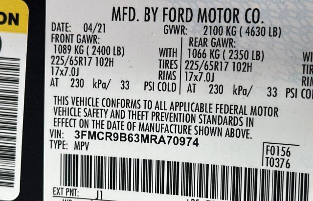 Photo 10 from auction – 2021 FORD BRONCO SPO with VIN 3FMCR9B63MRA70974