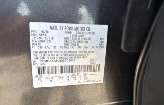 Photo 10 from auction – 2019 FORD EDGE ST with VIN 2FMPK4AP2KBB01016