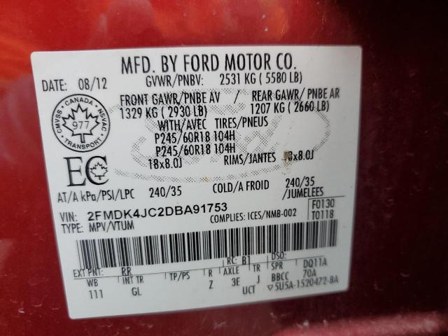 Снимка 14 от търг – 2013 FORD EDGE SEL с VIN 2FMDK4JC2DBA91753