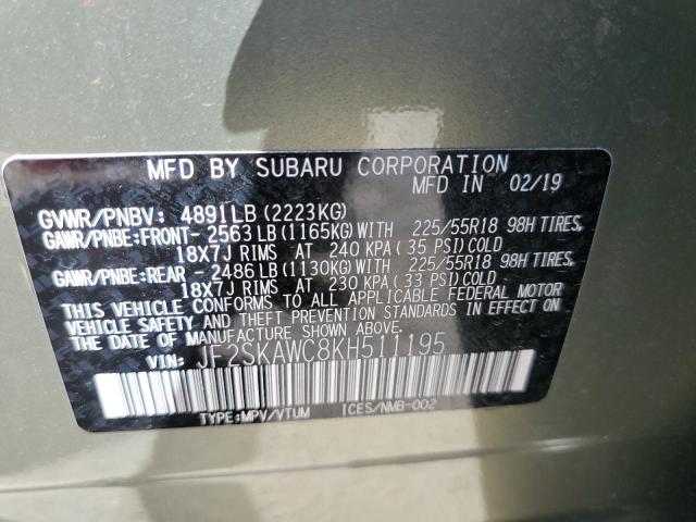 Photo 14 from auction – 2019 SUBARU FORESTER T with VIN JF2SKAWC8KH511195