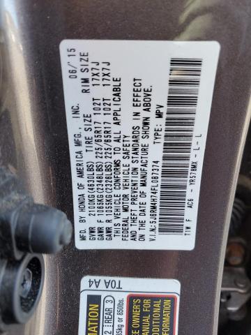 Photo 14 from auction – 2015 HONDA CR-V EXL with VIN 5J6RM4H74FL087374