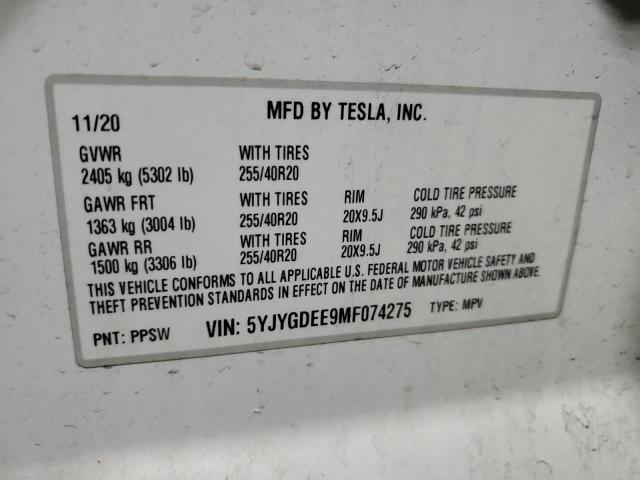 Снимка 14 от търг – 2021 TESLA MODEL Y с VIN 5YJYGDEE9MF074275
