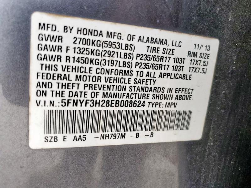 Photo 14 from auction – 2014 HONDA PILOT LX with VIN 5FNYF3H28EB008624