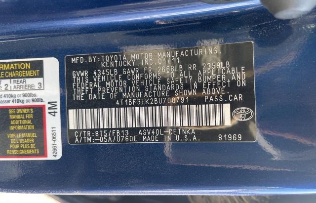 Photo 10 from auction – 2011 TOYOTA CAMRY BASE with VIN 4T1BF3EK2BU700791